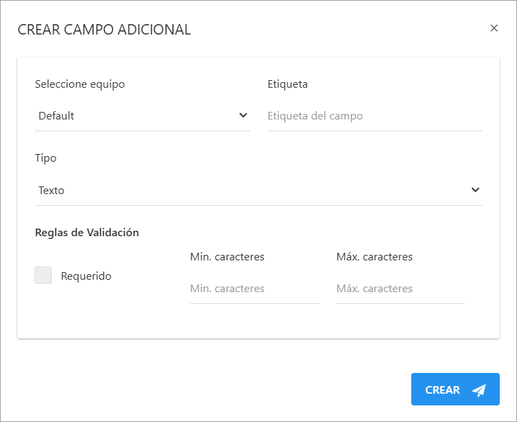 Formulario para crear un nuevo campo adicional para contactos.