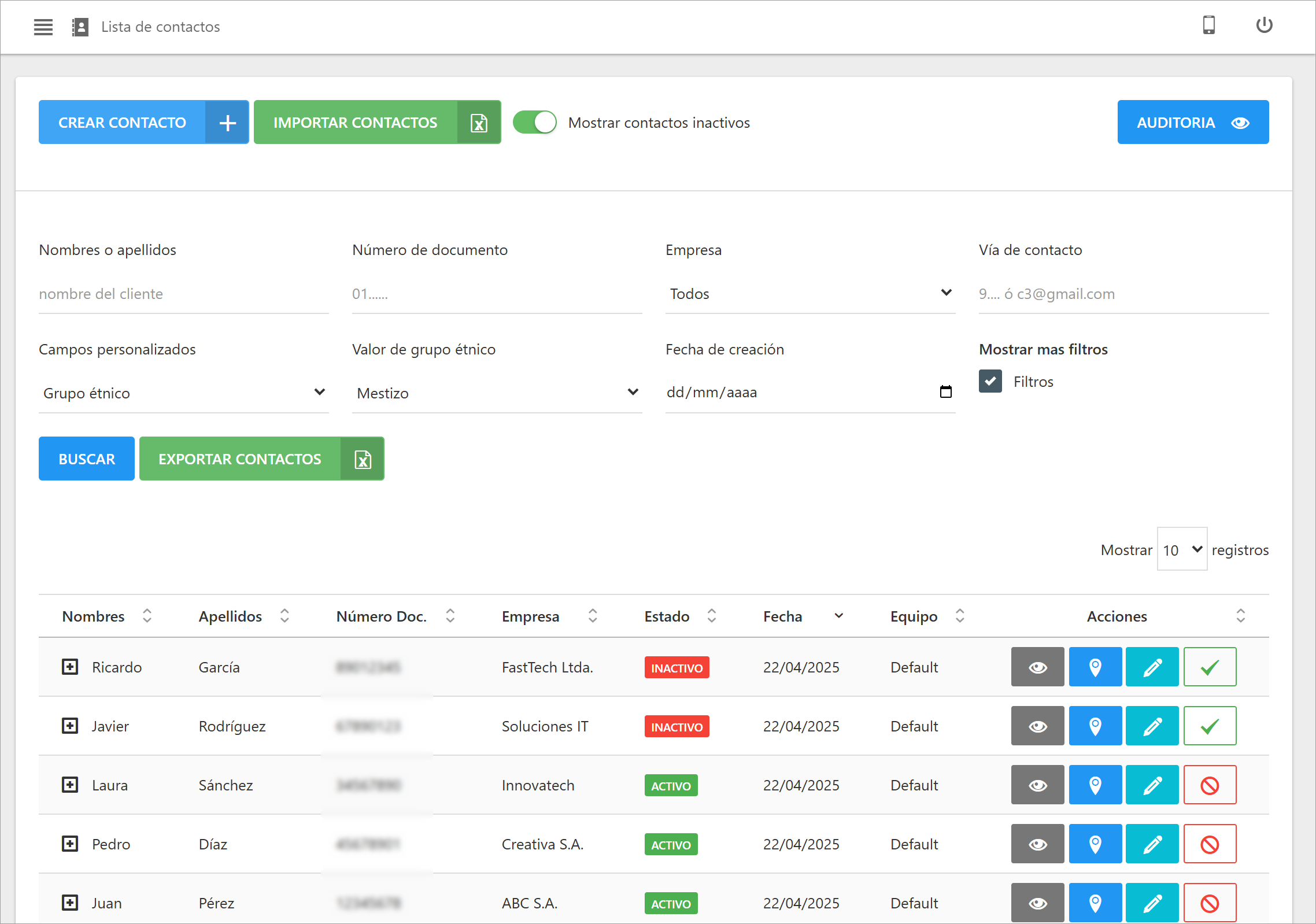 Contactos inactivos y activos