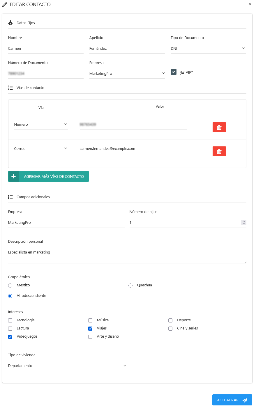 Editar Contacto formulario