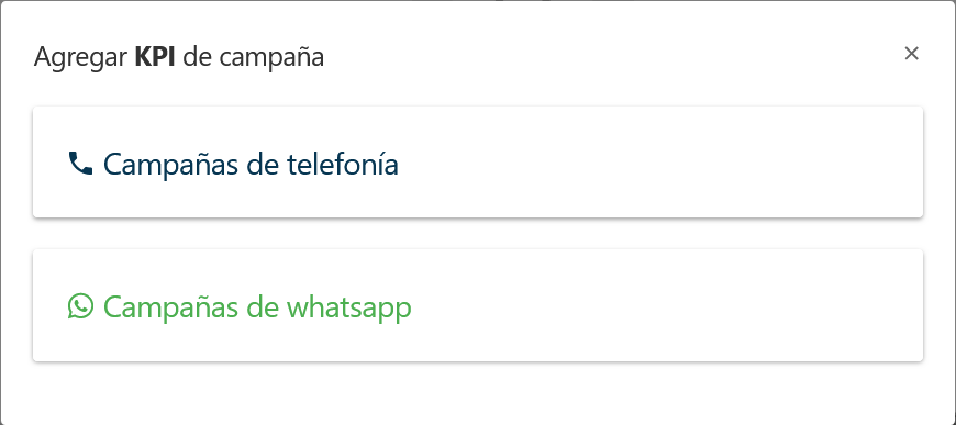 Ventana para seleccionar el tipo de campaña.