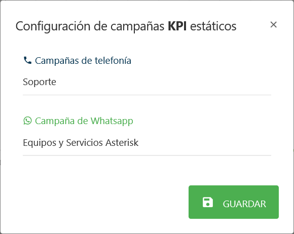 Ventana de configuración de KPIs estáticos.