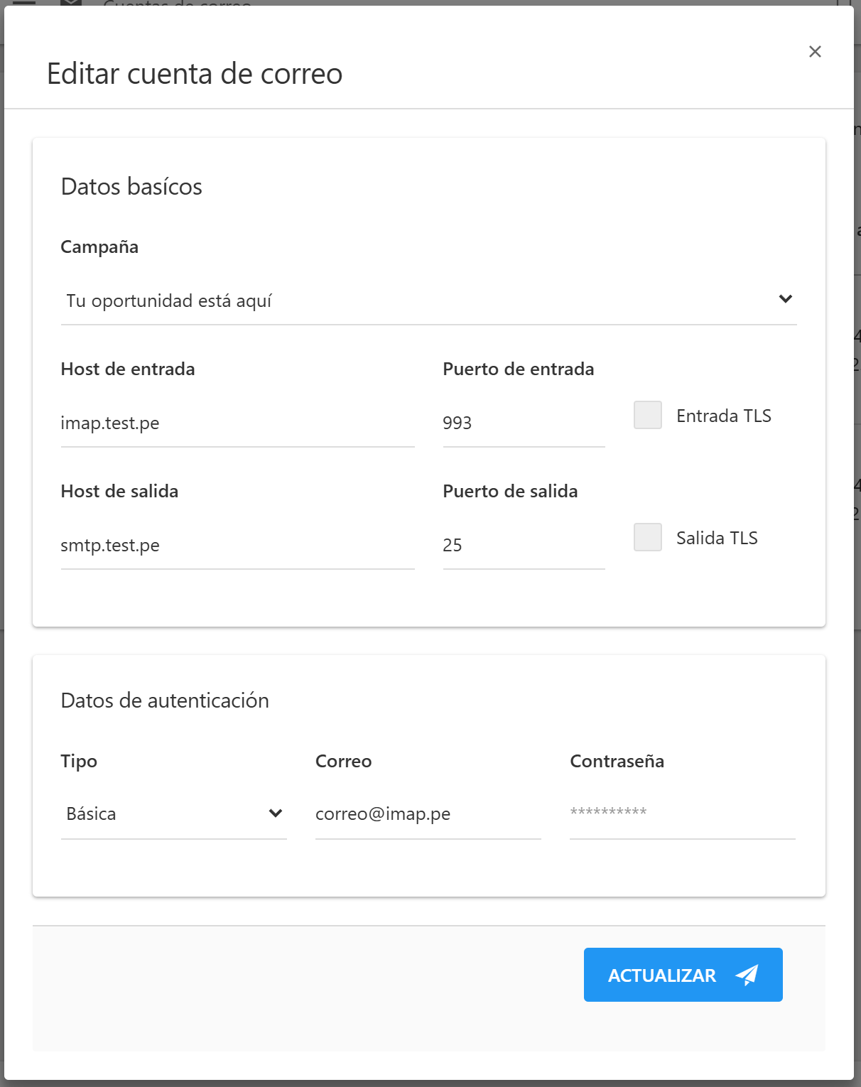 Editar cuenta de correo