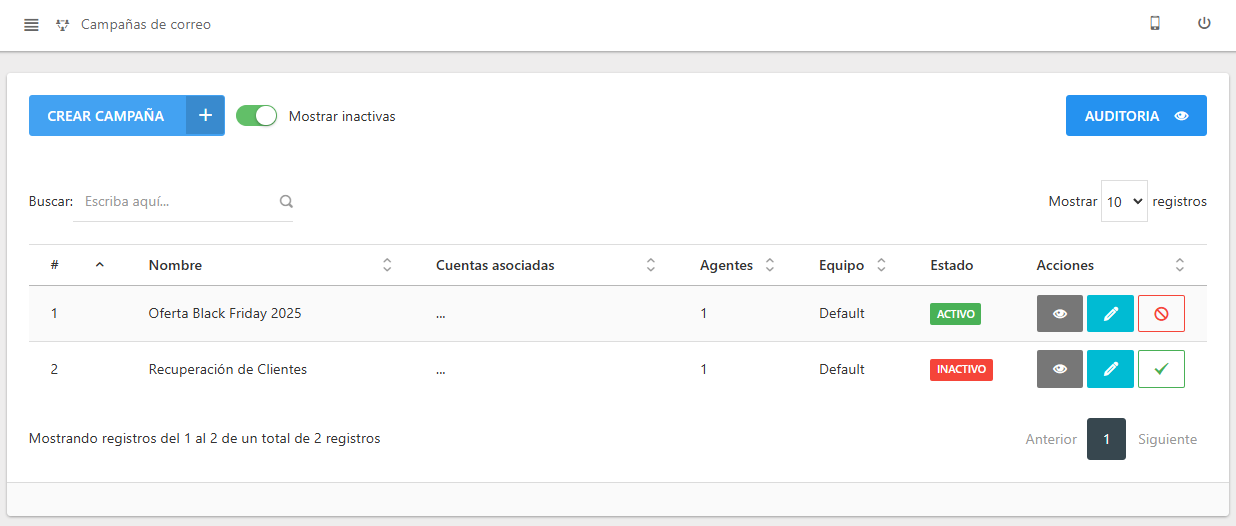 Activar una campaña inactiva