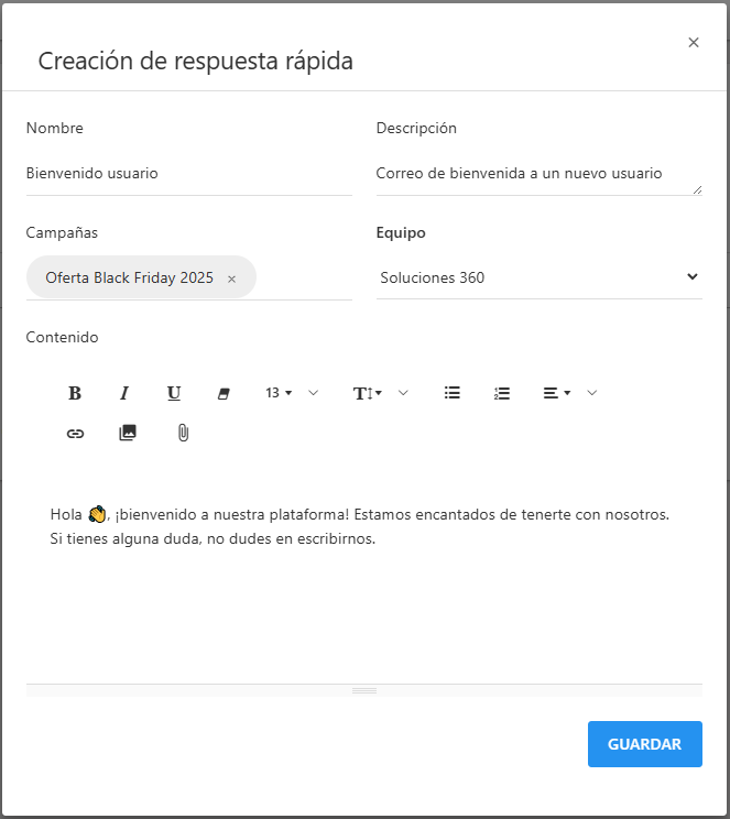 Crear Respuesta Rápida