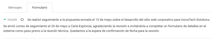 Datos del Formulario en el detalle