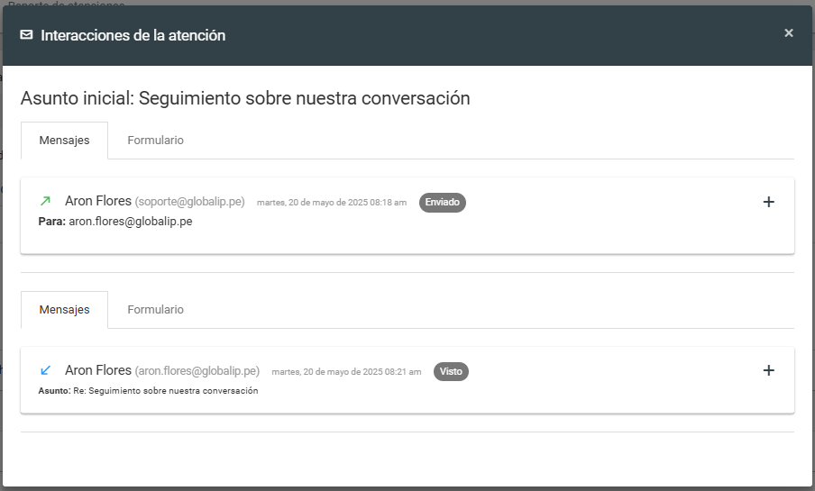 Ventana de Detalle de la Atención