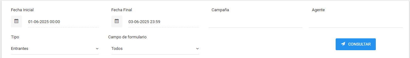 Filtros del reporte de formularios