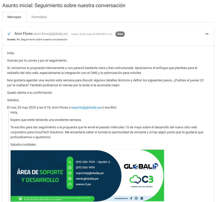 Detalle del contenido de un mensaje específico