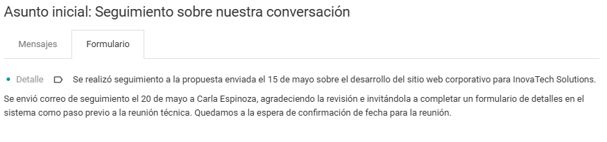 Datos del Formulario en el detalle de la interacción