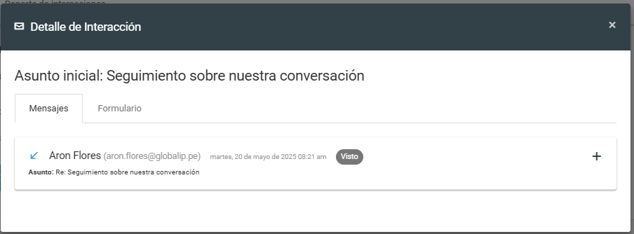 Ventana de Detalle de la Interacción
