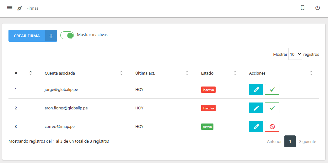 Activar una firma inactiva