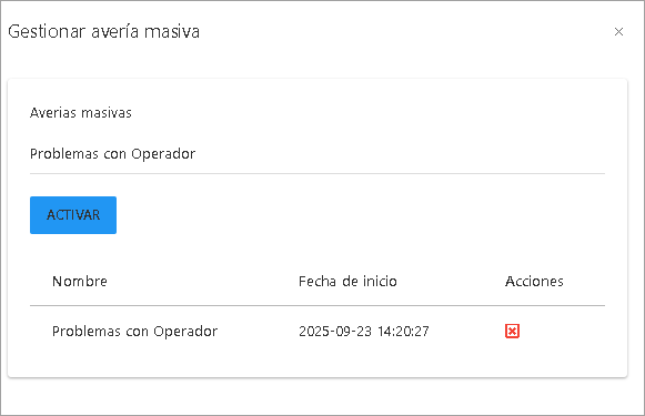 Activar averías masivas