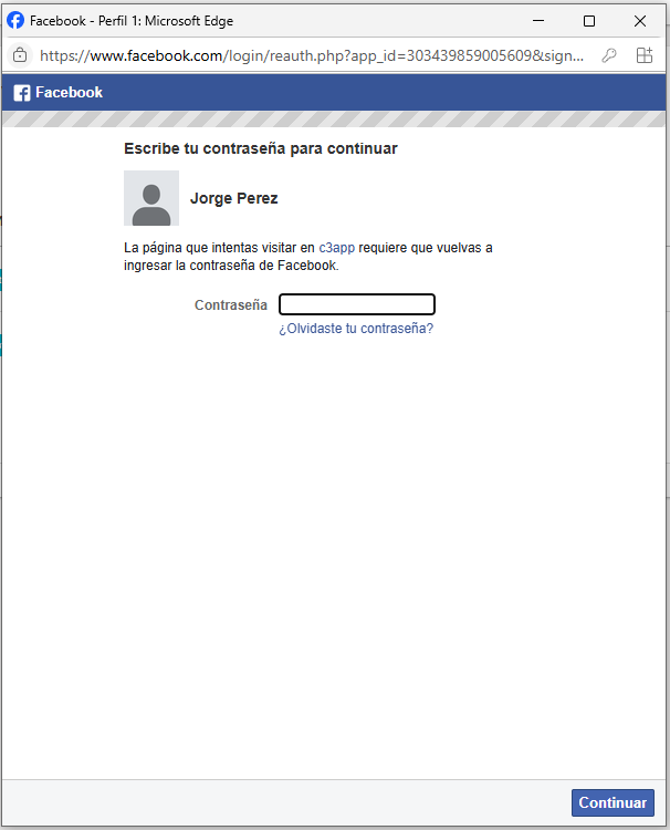 Iniciar con Facebook paso 1