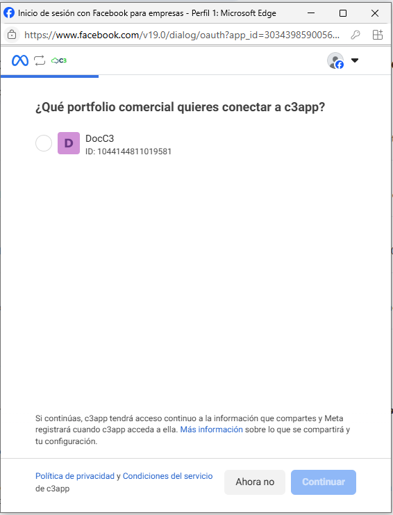 Iniciar con Facebook paso 2