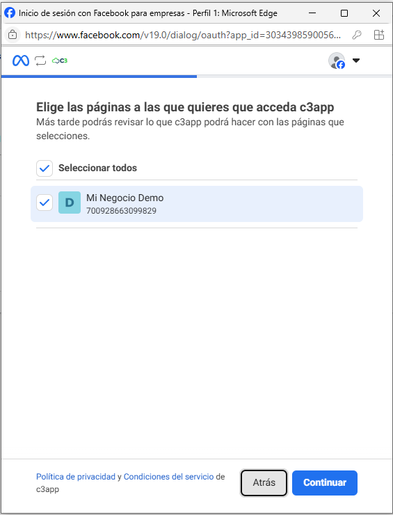 Iniciar con Facebook paso 3