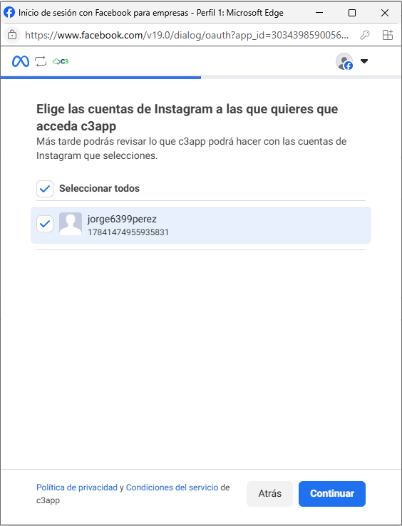 Iniciar con Facebook paso 4