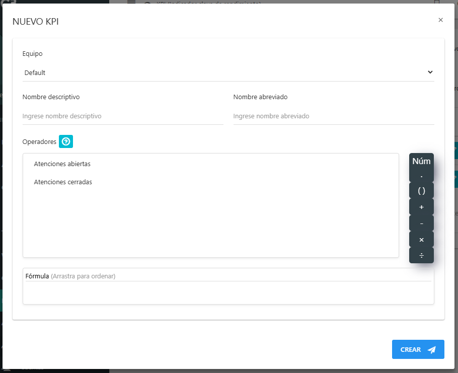 Formulario para crear un nuevo KPI de Messenger.