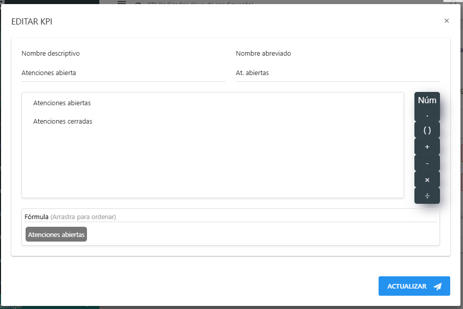 Formulario de edición de un KPI de Messenger.