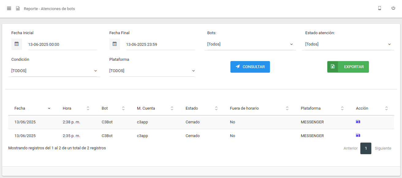 Reporte - Atenciones de Bots