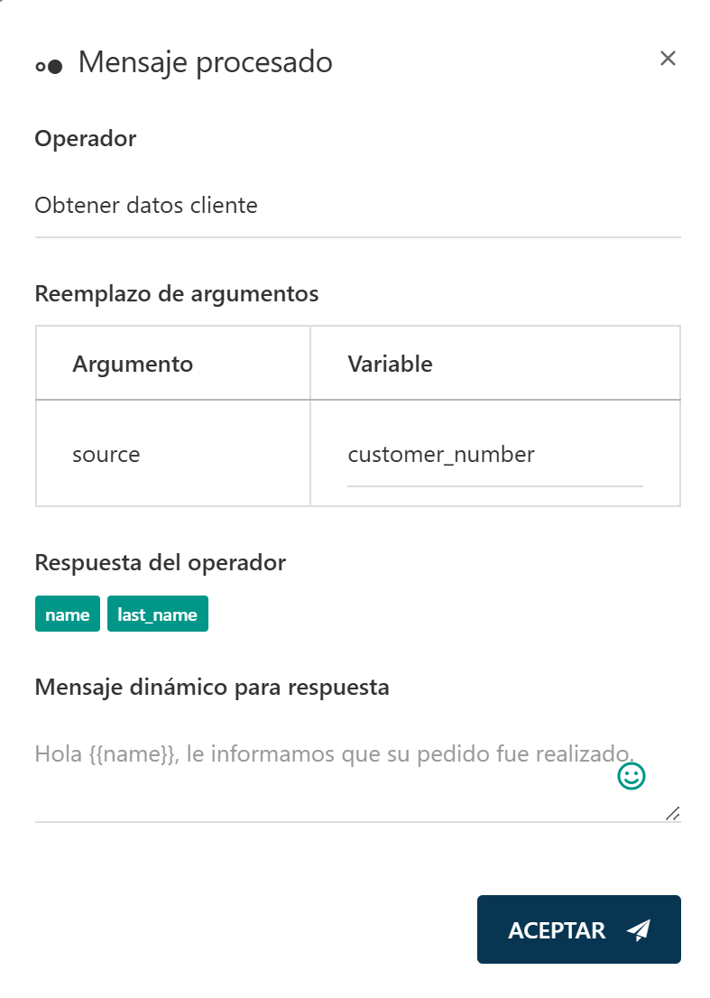 Configuración del mensaje procesado