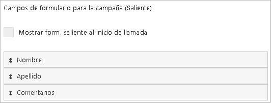 Campos formulario Saliente