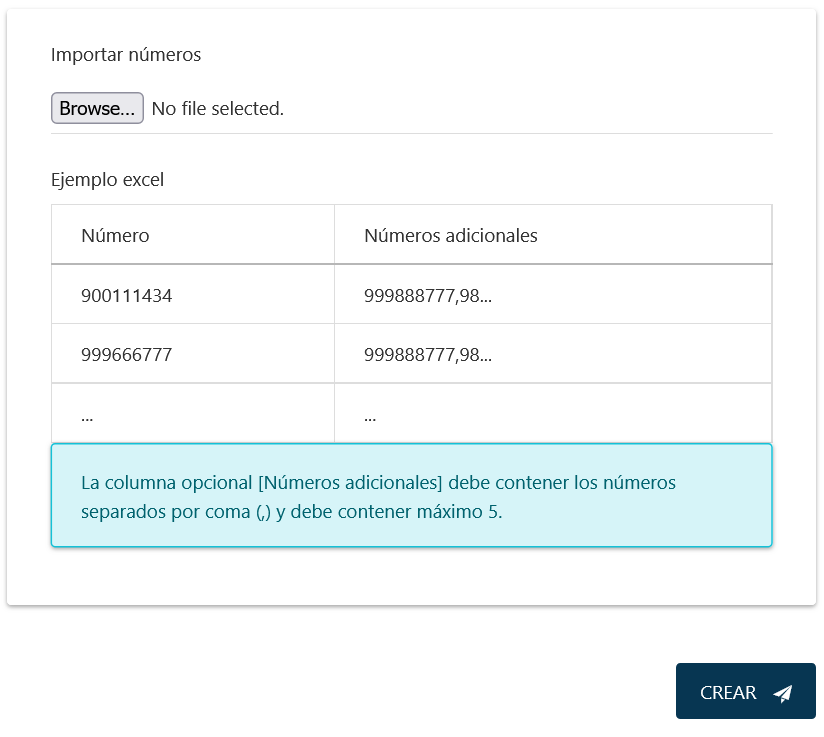 Sección para importar la lista de números del Marcador Automático.
