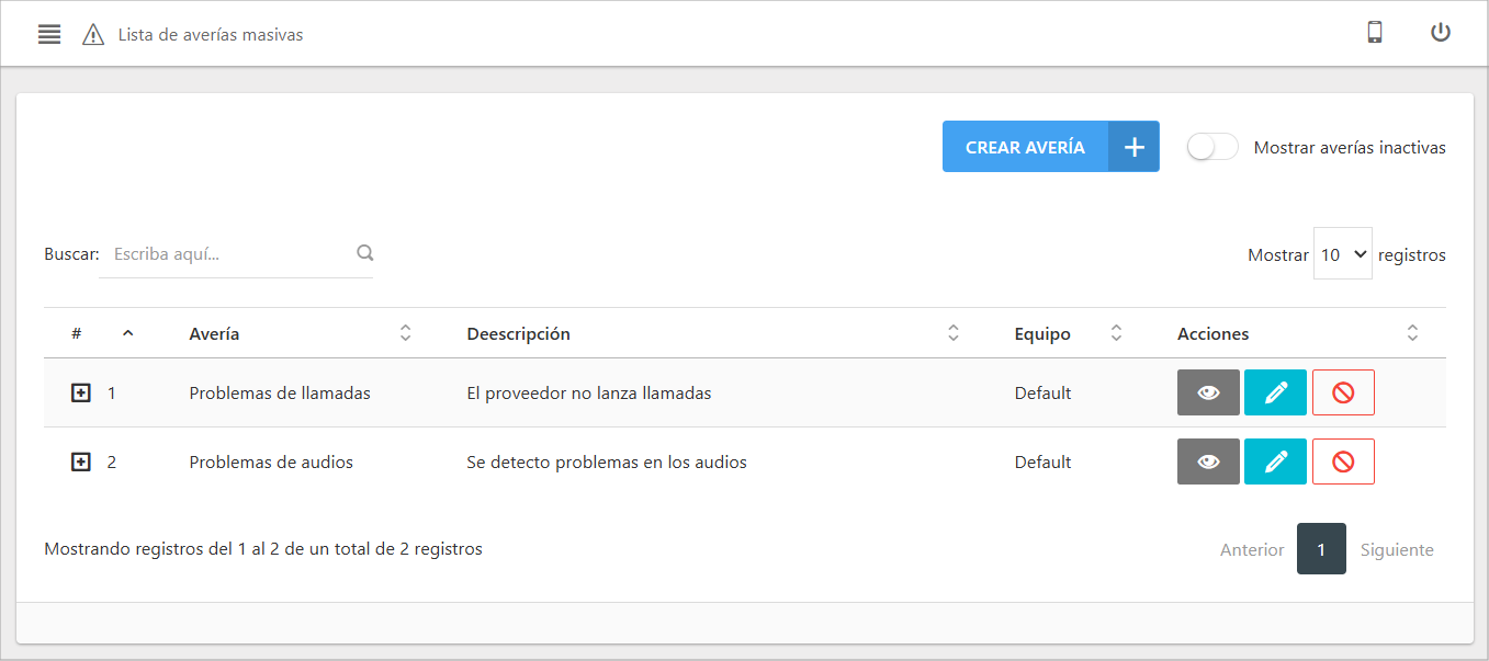 Módulo de averías masivas