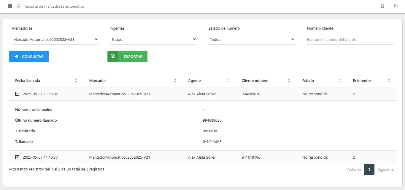 Reporte de Marcadores Automáticos