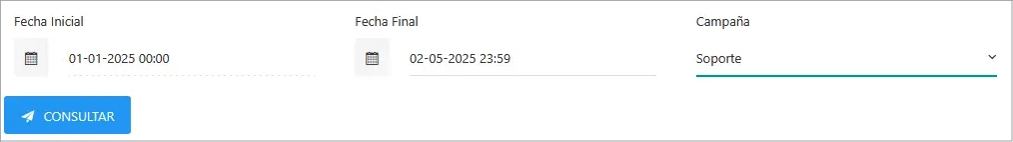 Sección de filtros del reporte.