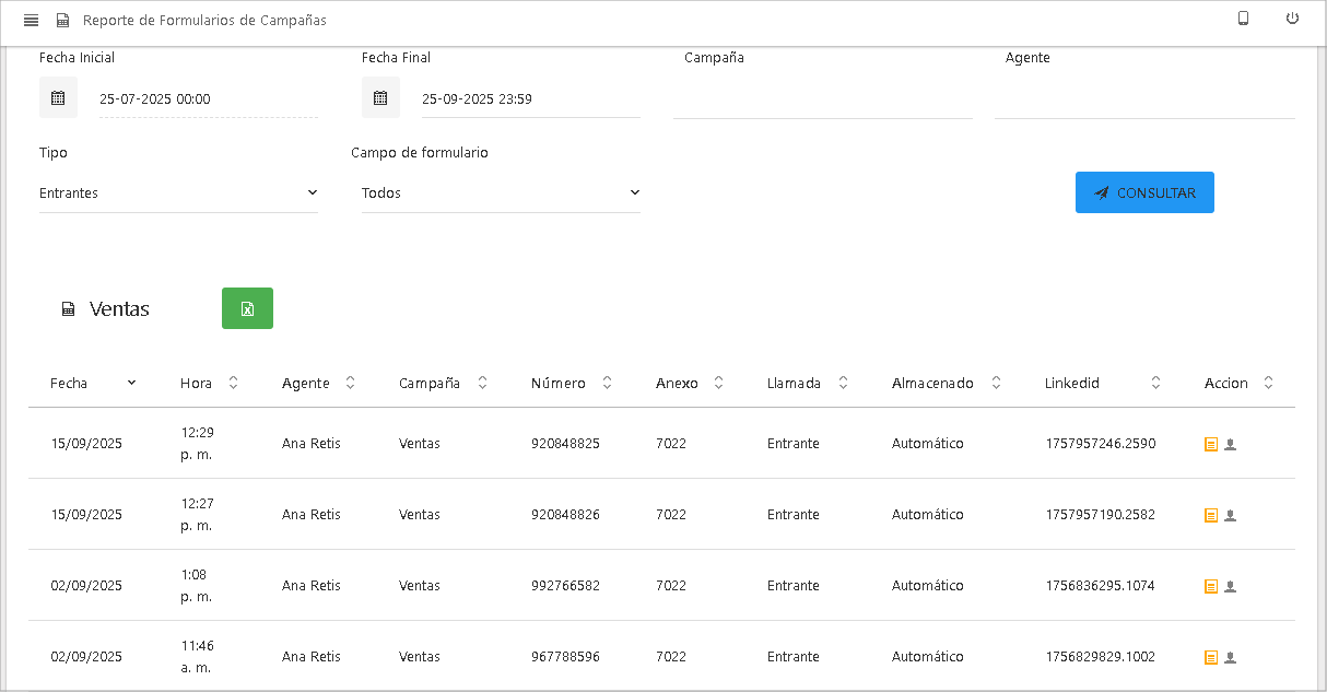 Reporte de Formularios de Campañas