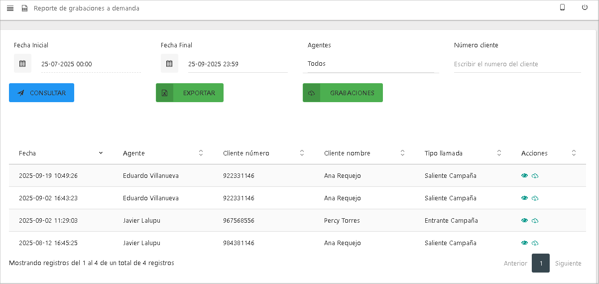 Reporte de Grabaciones a Demanda