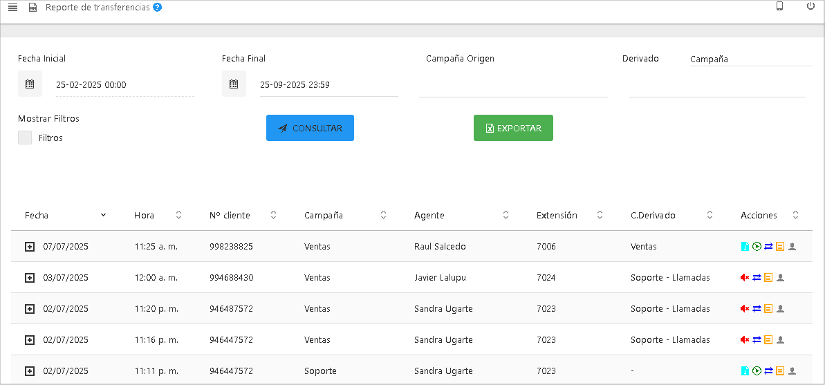 Reporte de Transferencias
