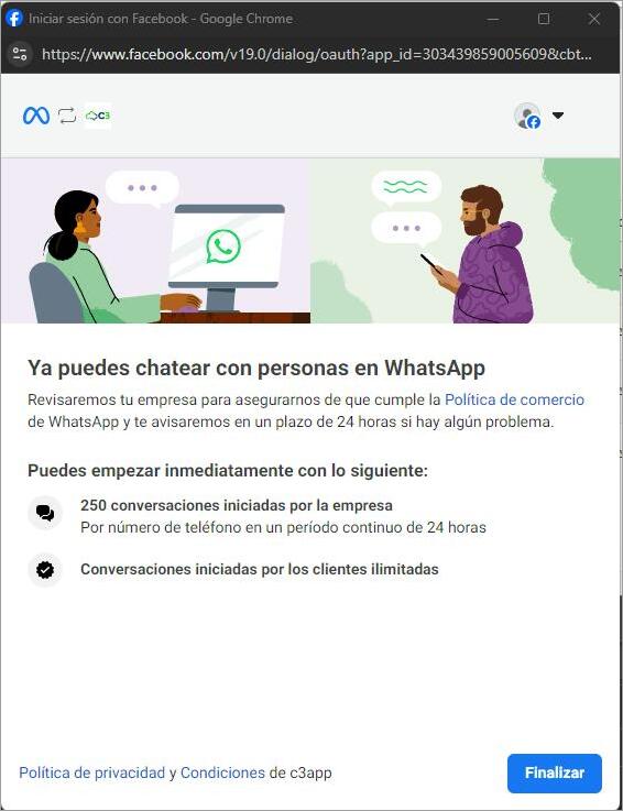 Paso 10: Pantalla de finalización del proceso de integración.