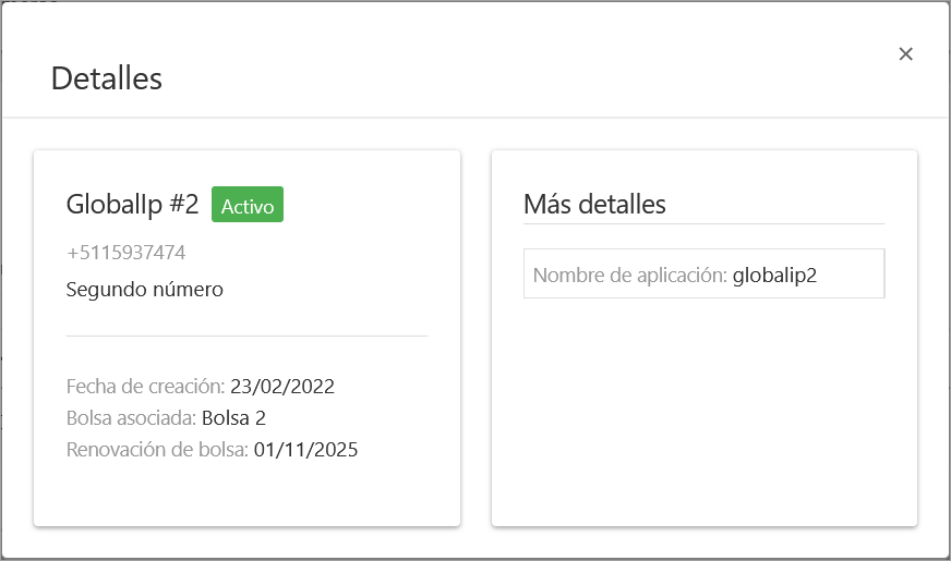Vista de Detalle de un Número de WhatsApp.