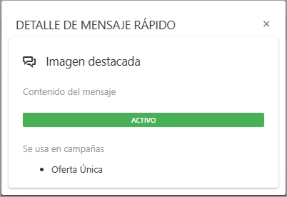 Ventana de vista previa del detalle de un mensaje rápido.