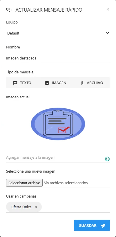 Formulario de edición de un mensaje rápido.