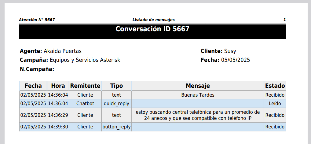 Visualización del reporte en formato PDF.