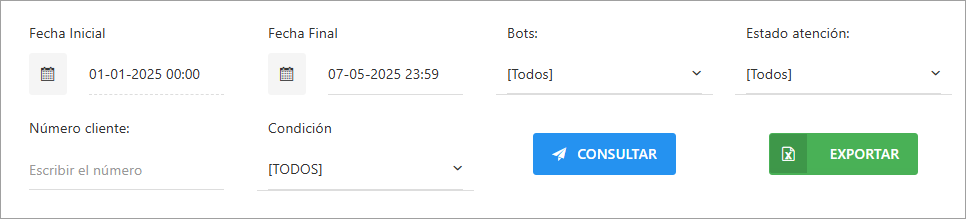 Sección de filtros del reporte.