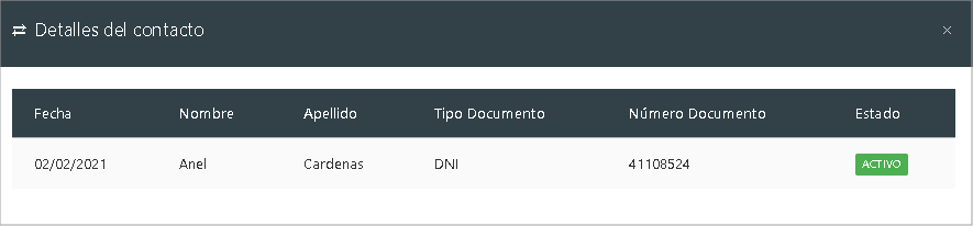 Ventana de Detalles del Contacto asociado.