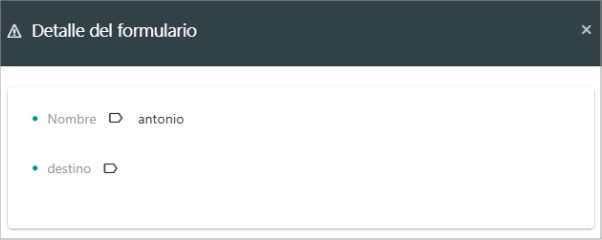 Ventana de Detalle del Formulario con los datos registrados.