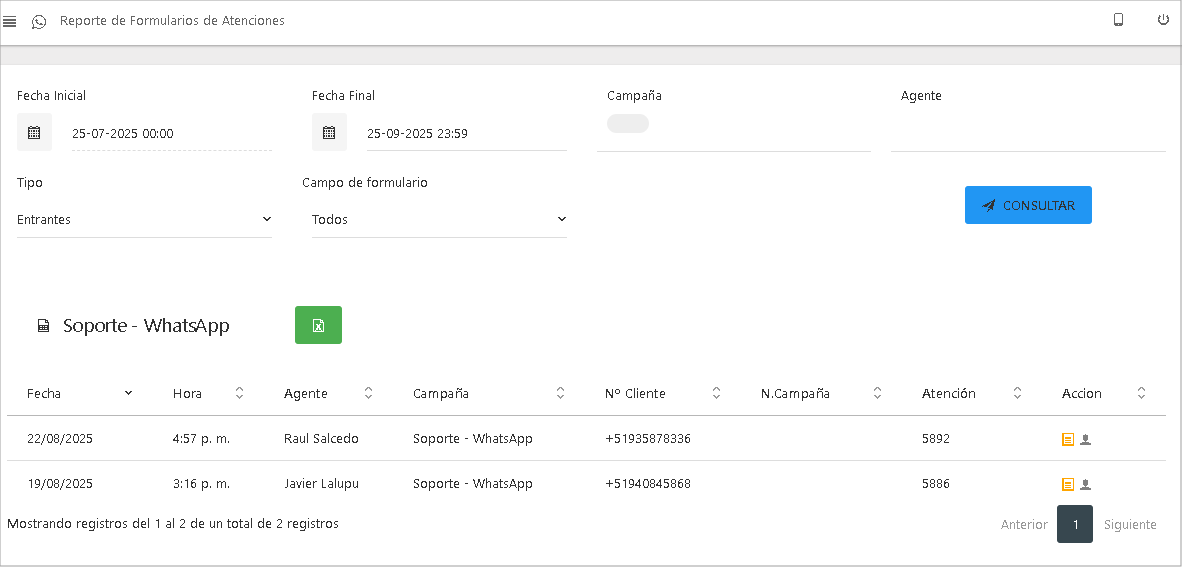 Reporte de Formularios de Atenciones