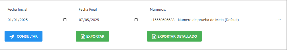 Sección de filtros del reporte.