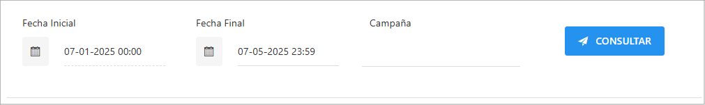 Sección de filtros del reporte.