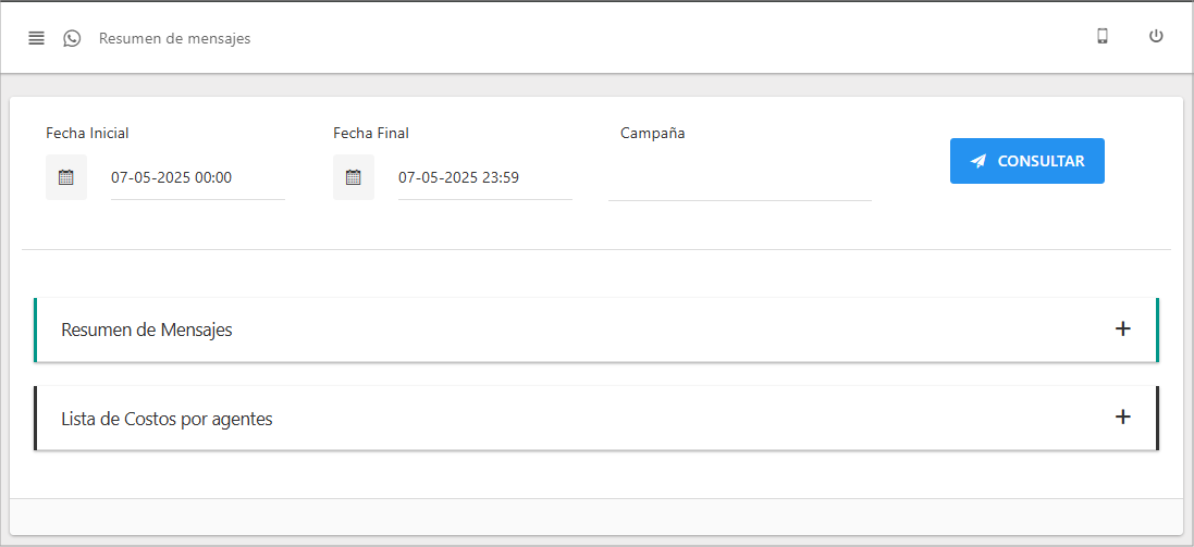 Vista principal del Reporte Resumen de Atenciones Salientes.
