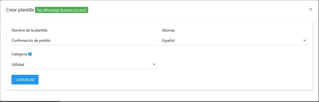 Paso 1 del formulario de creación de plantillas.