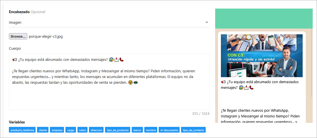 Crear mensaje de plantilla imagen