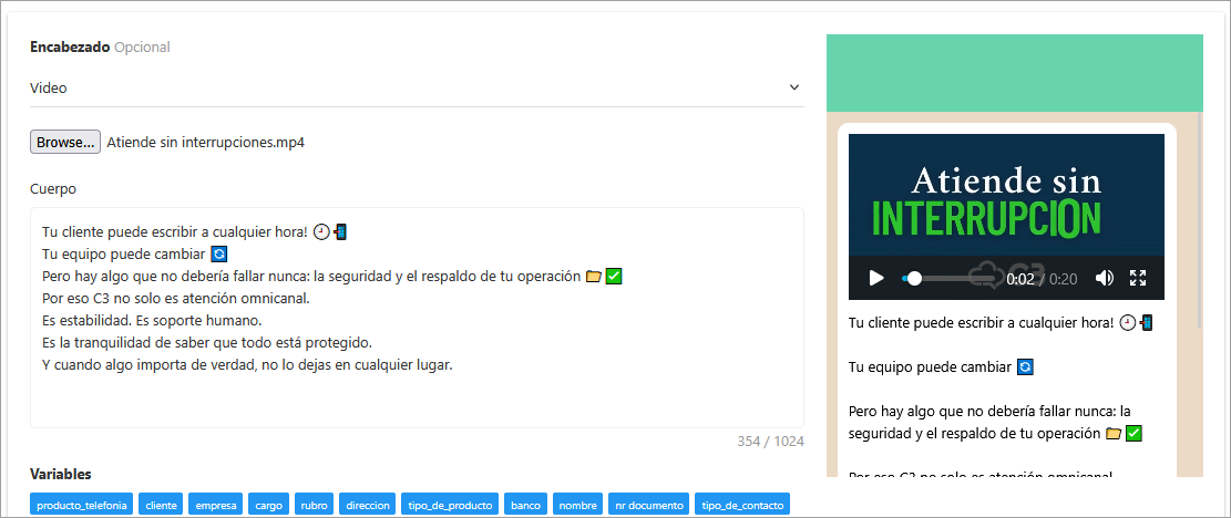 Crear mensaje de plantilla video