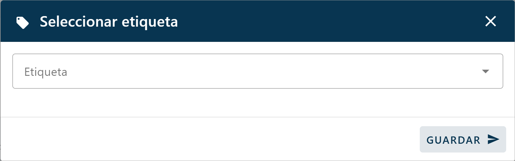 Ventana modal con una etiqueta seleccionada y el botón para quitar la etiqueta
