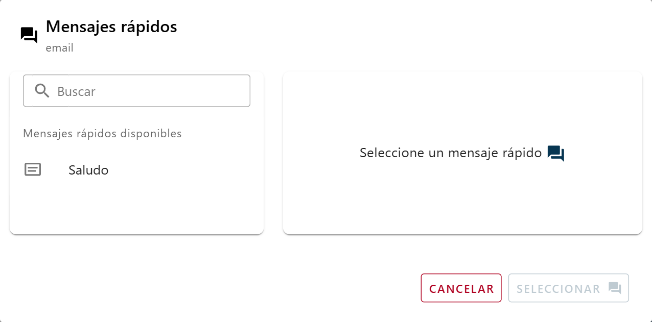 Ventana de selección de Mensajes Rápidos