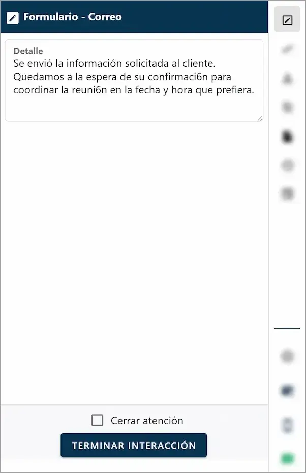 Formulario de atención entrante para el canal de WhatsApp